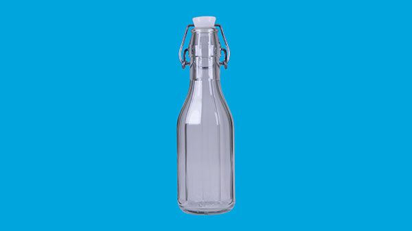 Ten angular bottle of 250 ml, with clamping cap 24 bottles on a tray