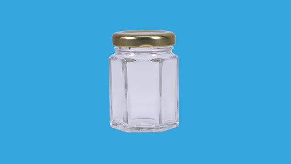 Glass jar hexagonal 55 ml, 43 mm lid