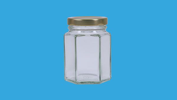 Glass jar hexagonal 110 ml, 48 mm lid