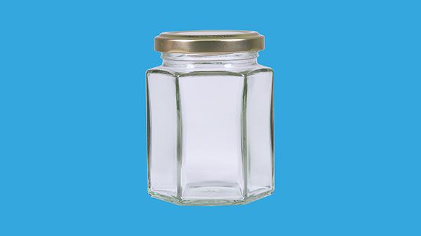 Glass jar hexagonal 195 ml, 58 mm lid