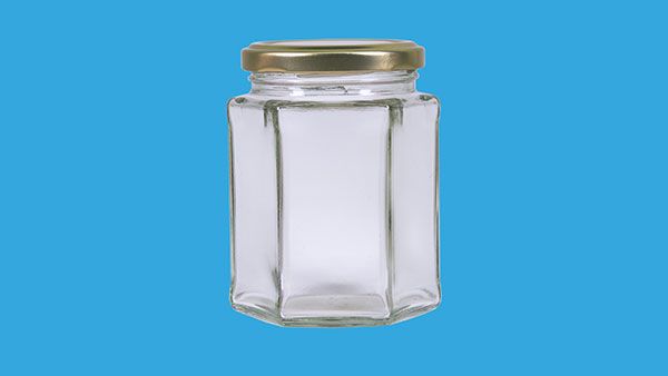 Glass jar hexagonal 280 ml, 63 mm lid