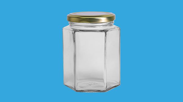 Glass jar hexagonal 370 ml, 66 mm lid