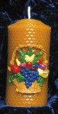 Beeswax candle with basket decoration